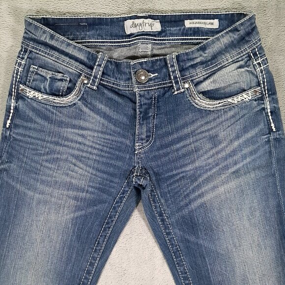 NEW NWT Daytrip Aquarius Flare Jean Women 32x37, Tag 30 XL Contrast Stitch Blue - Picture 3 of 16